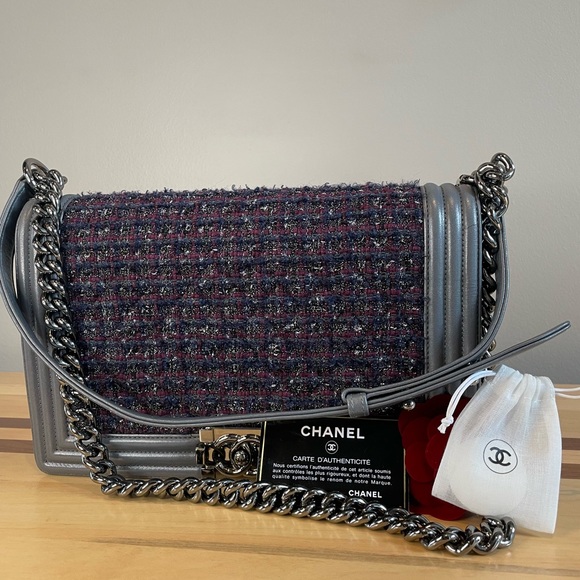 Chanel Purple Tweed  Medium Boy Bag - Picture 4 of 9